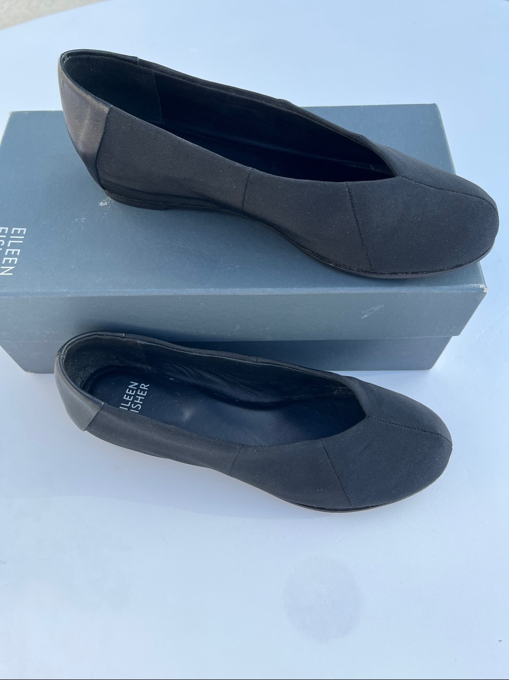 Eileen Fisher Black Grosgrain Ballet Flats With Leather Heel SZ: 6.5 nwt